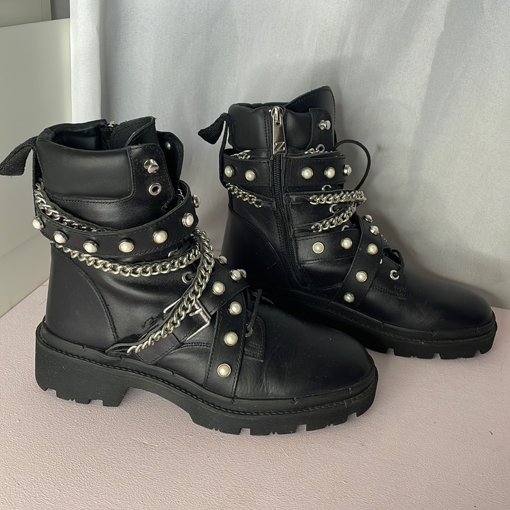 Zara Leather Combat Boots